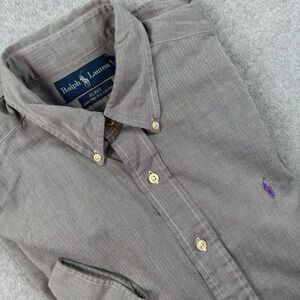 Ralph Lauren Blake Fit Gray Herringbone Patterned Button Down Purple Pony Size M